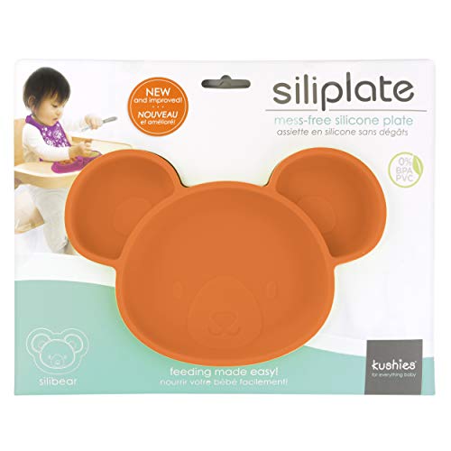 Kushies Siliplate Silicone Suction Plate For Toddlers, Dishwasher, Microwave & Oven Safe, Non Slip Orange Bear (Carrot)