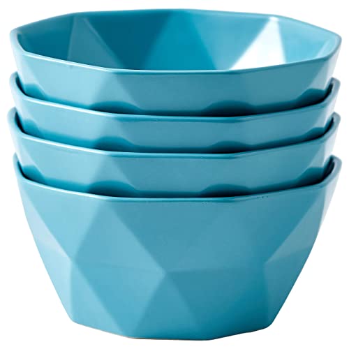 Bruntmor 30 Oz Geometric Ceramic Soup Bowl Set of 4 30 Ounce Turquoise