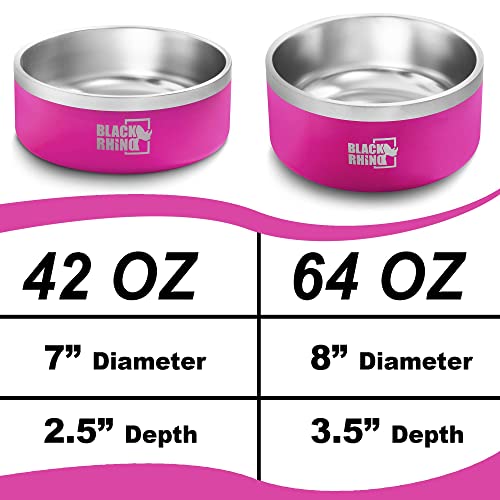 Black Rhino Dura Bowl 42 Oz Insulated Stainless Steel Dog Small to Large Pink