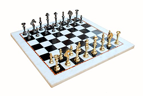 Stonkraft Collectible White & Black Marble Chess Board Set 15 Inches