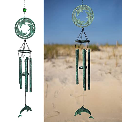 VP Home 39 Inch H Triadic Dolphins Wind Chimes Outdoor Garden Decor