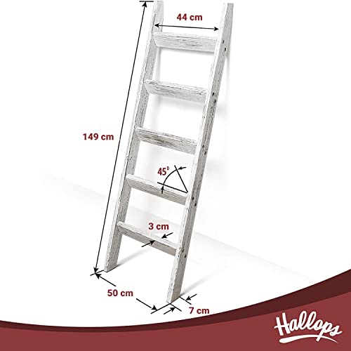 Hallops Blanket Ladder 5 ft | Premium Wood Rustic Ladder Shelf | Ladder Shelf for Quilt | Rustic Farmhouse Decor | Vintange Wooden Ladder Shelf (Thick, White on Brown)