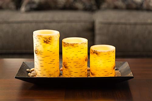 Dawhud Direct Candlescape Set 3 Led Flickering Candles Birch Bark Tray