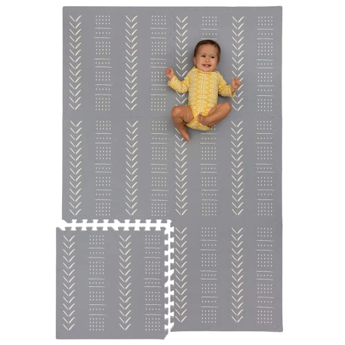 Childlike Behavior Baby Play Mat Extra Large, Non-Toxic Foam Play Mat with Soft Interlocking Floor Tiles 72x48 Inches Grey Mudcloth