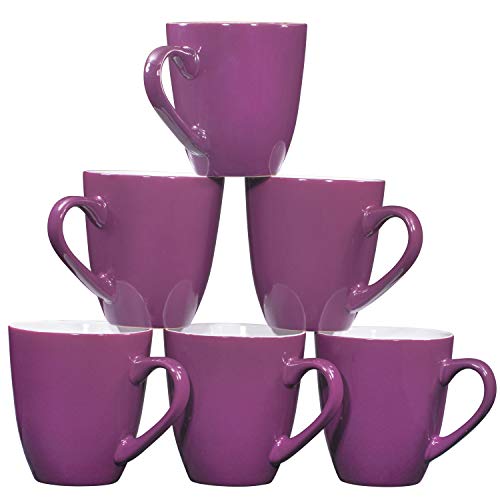 Bruntmor 16 Oz Plain Coffee Mug Set 6 Large Purple Mugs Gift Purple