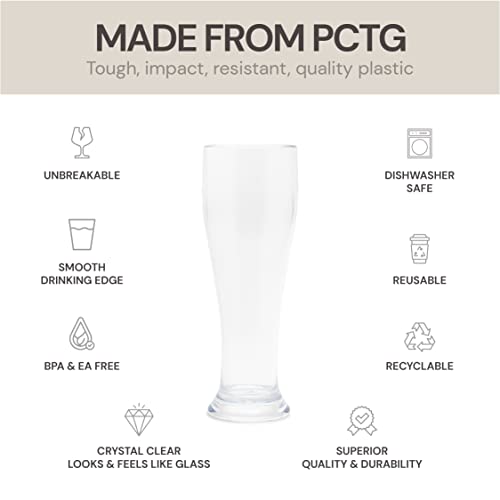 BELLAFORTE Shatterproof Plastic Beer Glasses 16oz Unbreakable Glass Set