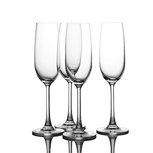 WHOLE HOUSEWARE Champagne Flute Set of 4 Hand Blown Italian Style Crystal Clear Glass with Stem glasses as gift sets (25 oz)