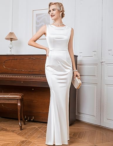 Muxxn Women's Cute Sleeveless Bodycon Gowns Maxi Prom Dress Off White Small
