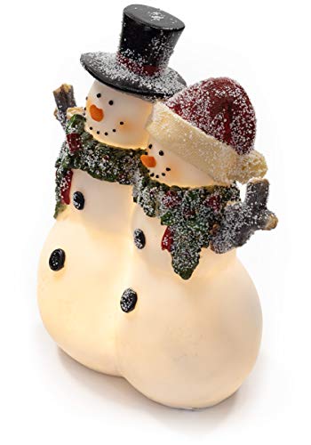 VP Home Christmas Snowman Decor Christmas Figurines Resin Snowman Lighted Decorations Indoor Glowing Snowman Couple LED Holiday Light Up Snowman Indoor Festive Fiber Optic Decorations