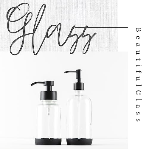 Clear Glass Soap Dispensers Matte Black Pumps Modern Large Silicone Coasters