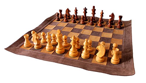 StonKraft - Big Size 19" x 19" Genuine Leather Chess Board | Roll-up Tournament Chess | Suede Brown