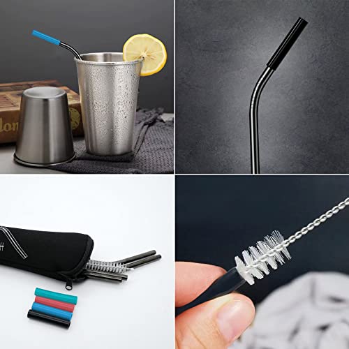 Samuelworld Reusable Metal Straws With Silicone Black