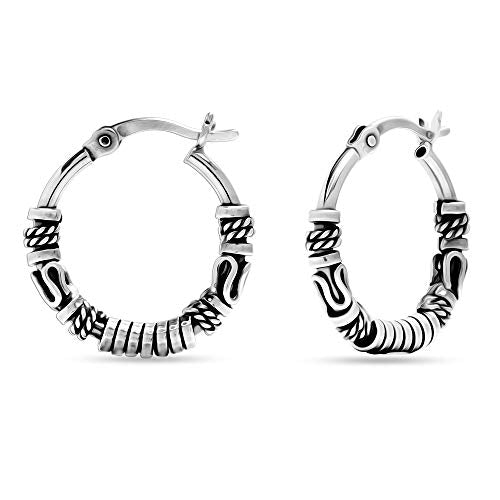 Lecalla Sterling Silver Jewelry Antique Tribal Hoop Earrings for Women