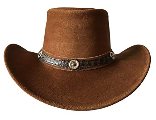 BRANDSLOCK Tan Leather Cowboy Hat Lightweight Handcrafted