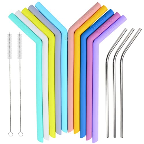 Set of 10x High Grade Silicone Drinking Straws 10.5 Eco Friendly Reusable Silicon