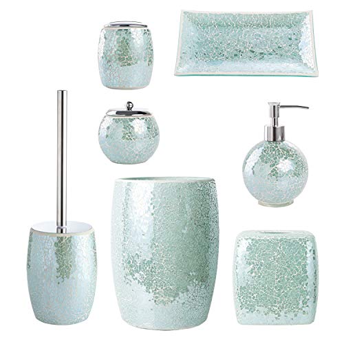 Whole Housewares Bathroom Accessory Set 4 Piece Decorative Glass Turquoise