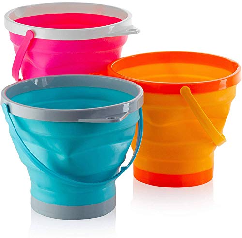 Large Foldable Pail Bucket Set of 3 Collapsible Buckets Multi-Purpose for Beach 1.5 Gallons (5 Liters)
