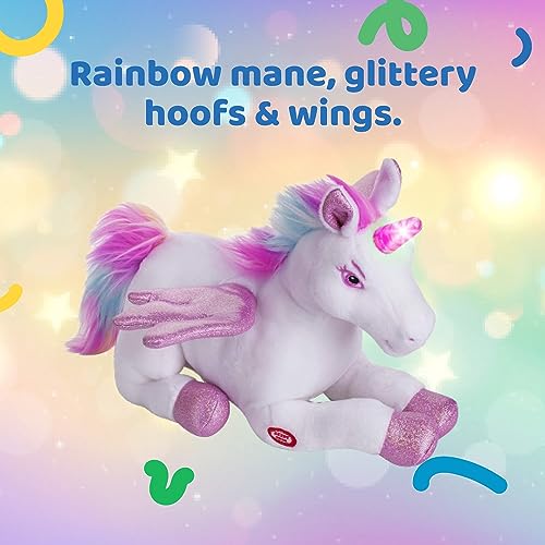 Dazmers Unicorn Stuffed Animal Toy With Magical Lights and Sounds Pink