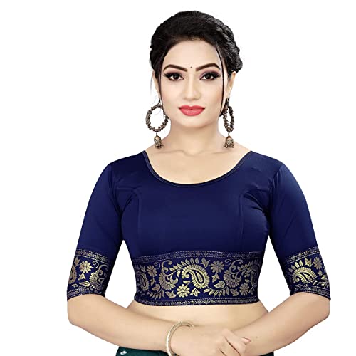 CRAFTSTRIBE Elbow Sleeve Simple Ready Indian Top Saree Blouse Navy Blue