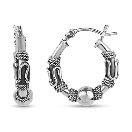 Lecalla 925 Sterling Silver Oxidized Balinese Hoops Earring for Women Teen