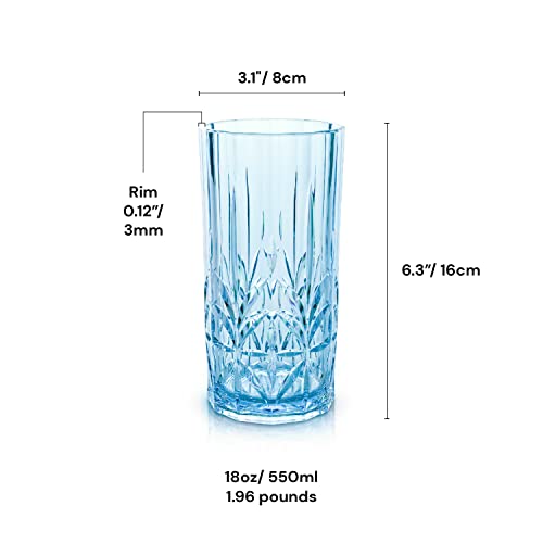 BELLAFORTE Shatterproof Tritan Tall Tumbler, Set of 4 Blue Glassware & Drinkware