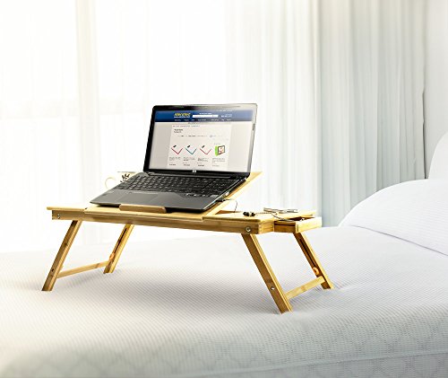 Aleratec Natural Bamboo Tablet Laptop Up to Cooling Stand with Fan Table Desk