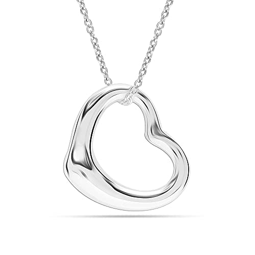 Lecalla 925 Sterling Silver Open Heart Pendant Necklace for Teen Women
