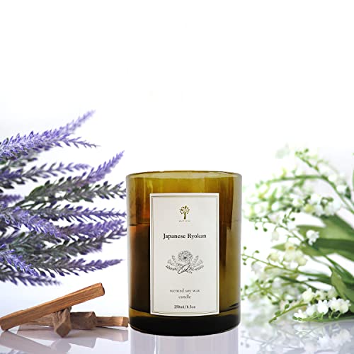 PRISTINE Japanese Ryokan/Inspired by Shangri-La Hotel Scented Candles, 2 Candle Wicks Soy Candle | Up to 60 Hours Burning Time | Lavender/Sandalwood Scented Candles | 100% Natural Soy Wax Candle