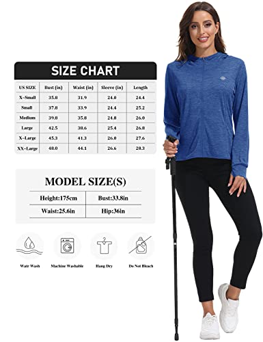 MoFiz Women's Full Zip Running Jacket Hoodie Shirt XL Mid Blue