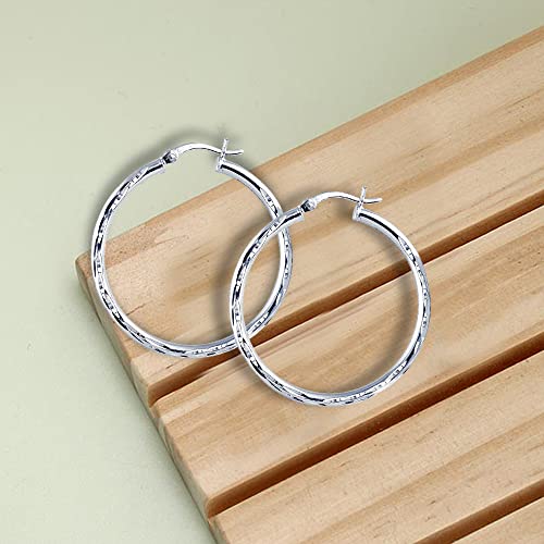 Charmsy 925 Silver Diamondcut Hoop Earrings Small 25mm Tube 25mm