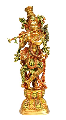 Esplanade Brass Krishna Krishan Statue Sculpture 29 Inches Very Big Multi Colour