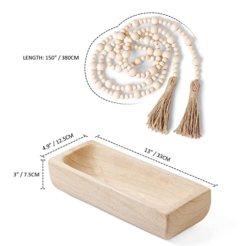 Warm Toast Designs Wooden Dough Bowl with Stylish Bead Garland