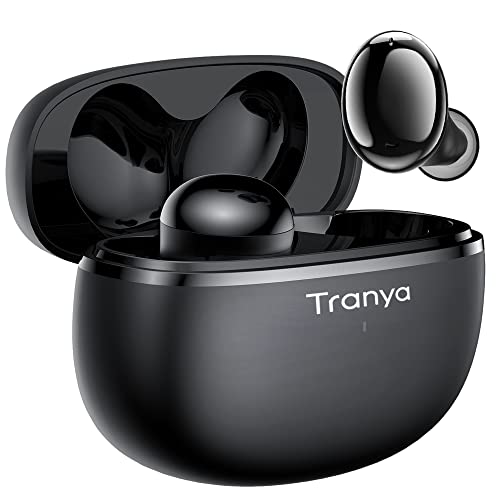 TRANYA T20 Wireless Earbuds, Premium Sound with Deep Bass, 8H Playtime, 4-Microphones Design for Call, Bluetooth Earbuds with Low Latency Game Mode, IPX7 Waterproof Headphones for Sports, Black