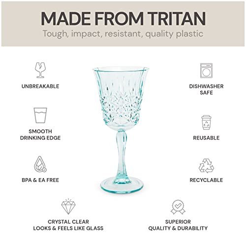 BELLAFORTE Shatterproof Tritan Wine Glass, Set of 4, 10oz - Myrtle Beach Plastic Wine Glasses - Unbreakable Wine Goblets for Indoor and Outdoor Use - BPA Free - Dishwasher Safe - Teal