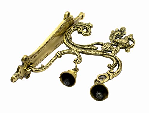 eSplanade Brass Wall Bracket Wall Hanger for Hanging Diya Lamp | Wall Decor | Peacock with Bells - 8.5" Inches