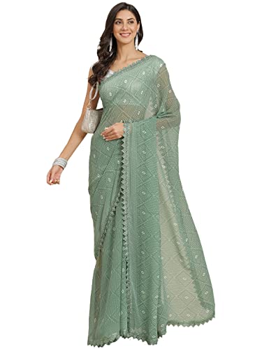 Craftstribe Beautiful Poly Georgette Indian Saree With Blouse Piece Green
