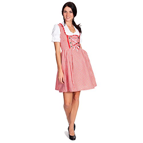 Gaudi-leathers Women's Set-3 Dirndl Pieces Checkered 46 Red/White