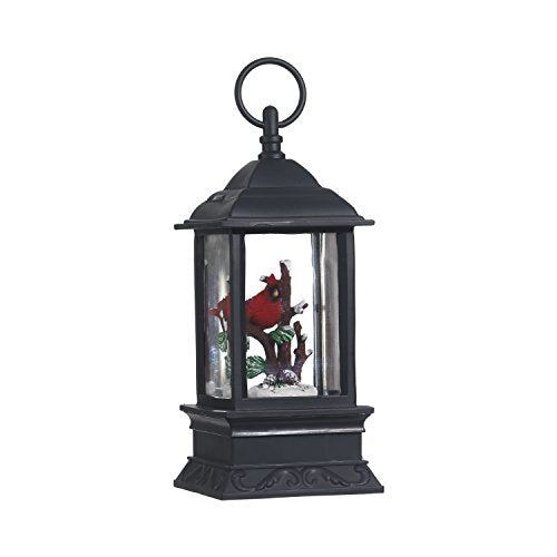 Lighted Snow Globe Lantern 9.5 Inch Black Holiday Water Cardinal