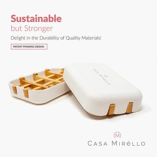 Casa Mirello Soap Holder - Self Draining Soap Dish -2 Exfoliating Soap Saver Bags & 2 Toothbrush Set