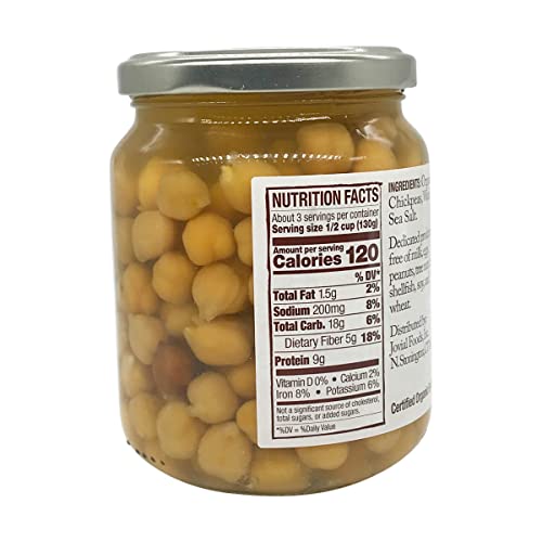 Jovial 100% Organic Chickpeas - Chickpeas, Organic Chickpeas, No Saturated Fat, Gluten Free, Recyclable Glass, Great Source of Fiber, No Additives or Preservatives, Product of Italy - 13 Oz
