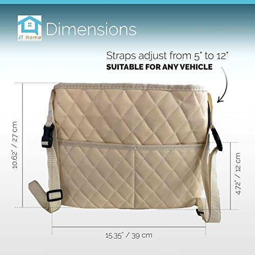 JT HOME Car Net Pocket Handbag Holder Luxury Quilted PU Leather Organizer Beige