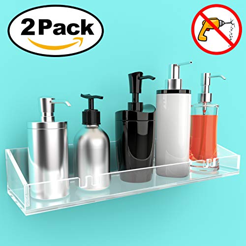 Vdomus Acrylic Bathroom Shelves Wall Mounted No Drilling Clear 2Pack for Storage