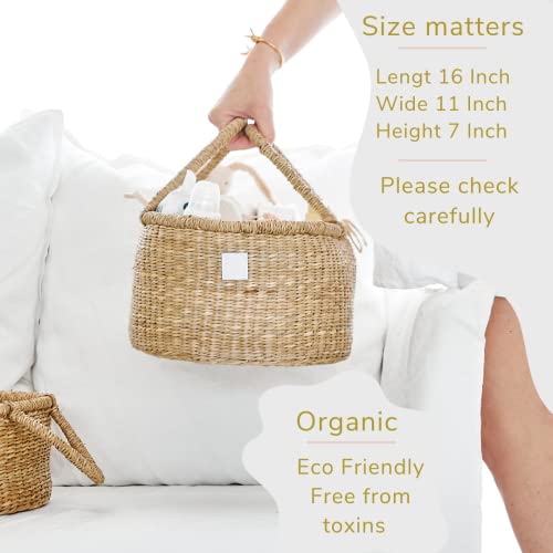 BEBE BASK Baby Diaper Caddy Organizer in Organic Seagrass w Removable Divider - Luxury Diaper Caddy Basket Makes The Perfect Cute Diaper Caddy for Baby Girl & Diaper Caddy for Baby Boy
