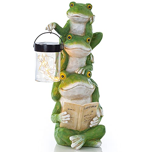 VP Home Storytime Frogs with Lantern Solar Powered LED Outdoor Decor Garden Light.