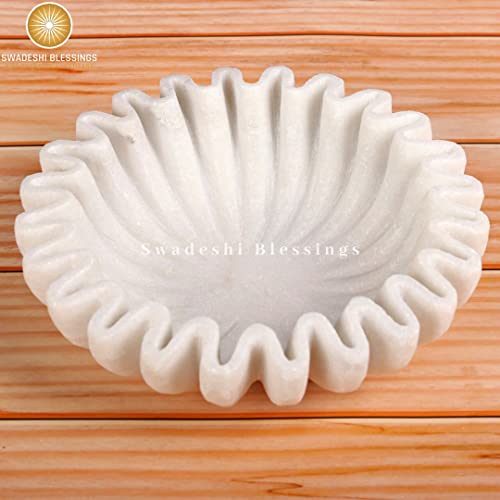 Swadeshi Blessings Marble Ruffle Bowl/antique Scallop Bowl 7 Inches