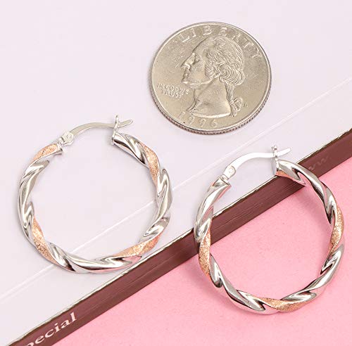 Charmsy Sterling Silver Jewelry 30mm Twotone Lightweight Click Top Hoop Earrings