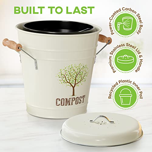 Third Rock Kitchen Counter Compost Bin 1.3 Gallon Charcoal Filter Color Beige