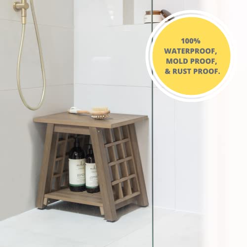 Shower Bench Waterproof Bathroom Stool with Storage Shelf 18inch