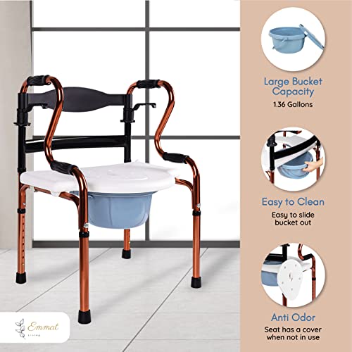 6 in 1 Copper Bedside Commode, Shower Chair, Raised Toilet Seat Riser and Frame, Lift Aid, Walker Weight Load 220lb