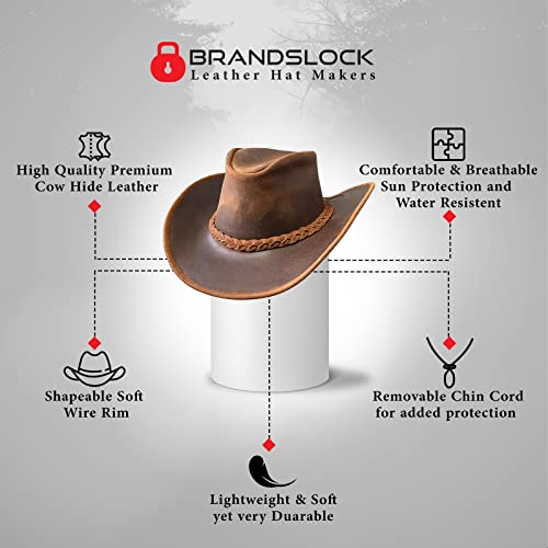 Brandslock Cowboy Hat for Lightweight Handcrafted Wide Brim Durable Cowgirl Brown